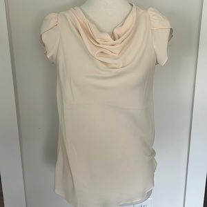Sheer Cream Blouse With Scallop Layer Short Sleeves